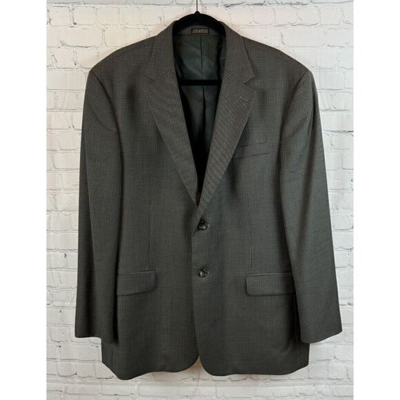 STAFFORD gray check houndstooth 100% wool mens suit jacket size 44R - Picture 1 of 13